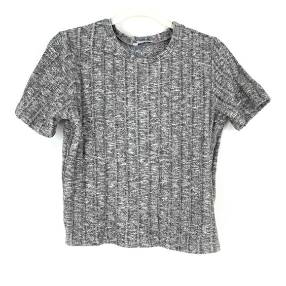 Zara Knit Crop Top Short Sleeves Gray Size Large - Picture 6 of 6